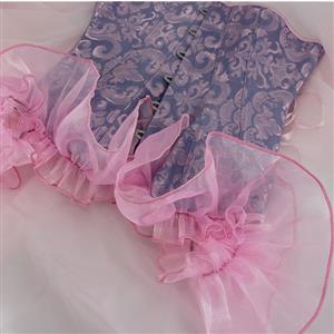 Gothic Blue Pink Plastic Boned Ruffles Off-shoulder Strapless Body Shaper Overbust Corset N22699