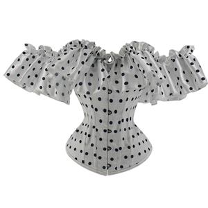 Gothic Black Plastic Boned Ruffles Off-shoulder Round Dot Body Shaper Overbust Corset N23201