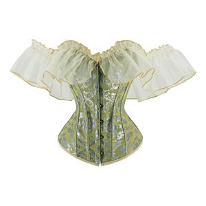 Gothic Green Plastic Boned Ruffles Off-shoulder Strapless Body Shaper Overbust Corset N23371