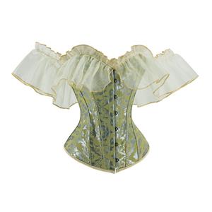 Gothic Green Plastic Boned Ruffles Off-shoulder Strapless Body Shaper Overbust Corset N23371