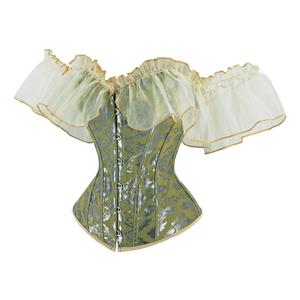 Gothic Green Plastic Boned Ruffles Off-shoulder Strapless Body Shaper Overbust Corset N23371