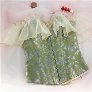 Gothic Green Plastic Boned Ruffles Off-shoulder Strapless Body Shaper Overbust Corset N23371