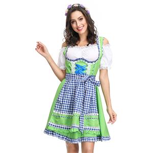 3ps Sexy Off-shoulder Bavarian Beer Girl Cosplay Mini Dress Adult Oktoberfest Costume N19155