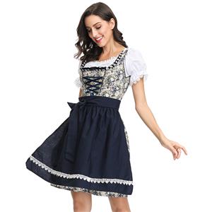 3ps Sexy Off-shoulder Floral Bavarian Beer Girl Cosplay Mini Dress Adult Oktoberfest Costume N19156