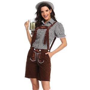 Women's Bavarian Beer Girl Suspenders and Gingham Shirt Oktoberfest Lederhosen Costume N19872