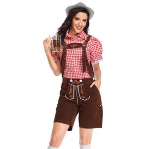 Women's Bavarian Beer Girl Suspenders and Gingham Shirt Oktoberfest Lederhosen Costume N19874