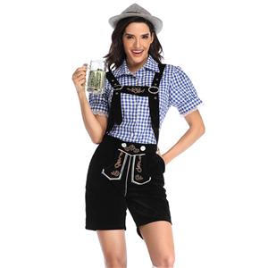 Women's Bavarian Beer Girl Suspenders and Gingham Shirt Oktoberfest Lederhosen Costume N19875