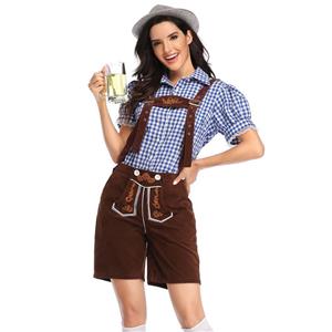 Women's Bavarian Beer Girl Suspenders and Gingham Shirt Oktoberfest Lederhosen Costume N19876