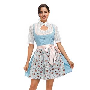 3PCs Sexy Tops Mini Dress Apron Bavarian Beer Girl Adult Cosplay Oktoberfest Costume N20584