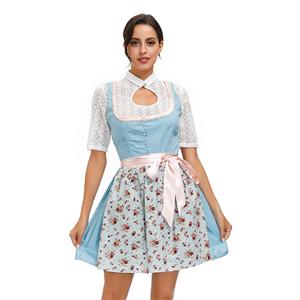 3PCs Sexy Tops Mini Dress Apron Bavarian Beer Girl Adult Cosplay Oktoberfest Costume N20584