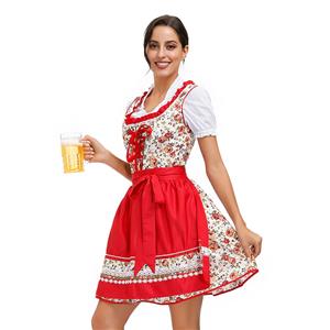 3PCs Women's Bavarian Beer Girl Cosplay Floral Print Dress Adult Oktoberfest Costume N20586