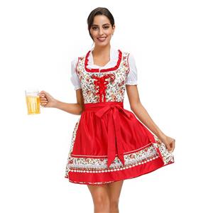 3PCs Women's Bavarian Beer Girl Cosplay Floral Print Dress Adult Oktoberfest Costume N20586