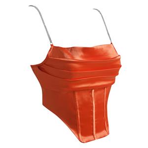 Orange Satin-Like Corset Top with Rhinestone Straps & Back Zipper? N23947