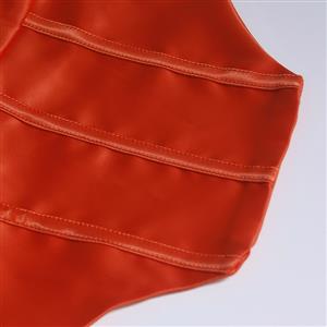 Orange Satin-Like Corset Top with Rhinestone Straps & Back Zipper? N23947