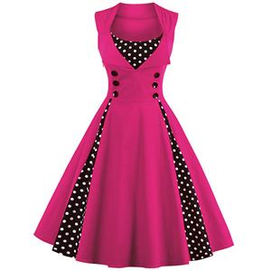 Vintage Rockabilly Polka Dot Print Sleeveless Casual Cocktail Party Dress N12345