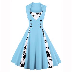 Vintage Rockabilly Floral Print Sleeveless Casual Cocktail Dress N14530