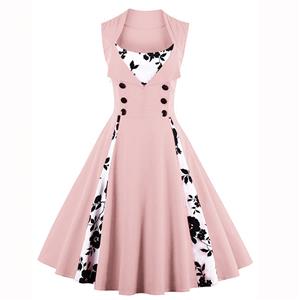 Vintage Rockabilly Floral Print Sleeveless Casual Cocktail Dress N14844