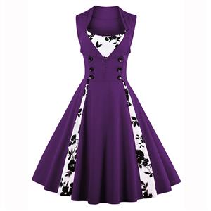 Vintage Rockabilly Floral Print Sleeveless Casual Cocktail Dress N14531