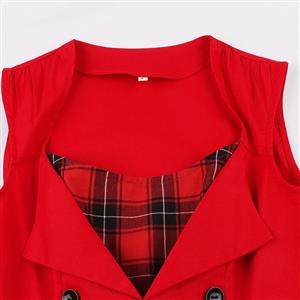 Women's Vintage Tartan Plaid Patchwork Sleeveless Casual Cocktail Dress N15503