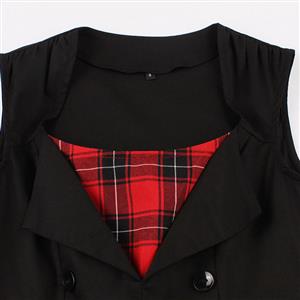 Women's Vintage Tartan Plaid Patchwork Sleeveless Casual Cocktail Dress N15504