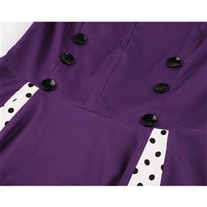 Vintage Purple Rockabilly Polka Dots Print Sleeveless Casual Cocktail Big Swing Dress N20617