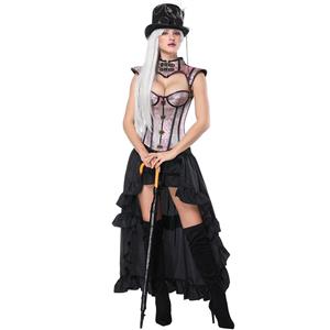 Women's Pink Decorative Shrug Jacquard Overbust Corset High-low Skirt Set N17681