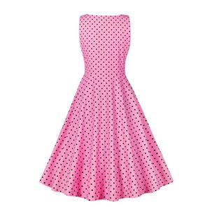 Women's Pink Black Polka Dot Dress Square Neck Single Breasted Sleeveless Vest Dress N23428