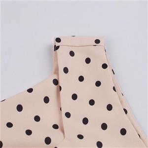 Women's Apricot Black Polka Dot Dress Square Neck Single Breasted Sleeveless Vest Dress N23429