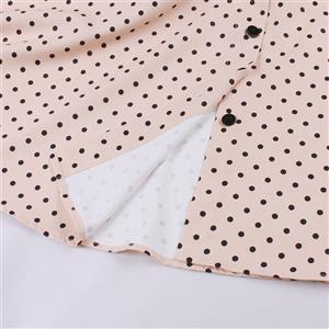 Women's Apricot Black Polka Dot Dress Square Neck Single Breasted Sleeveless Vest Dress N23429