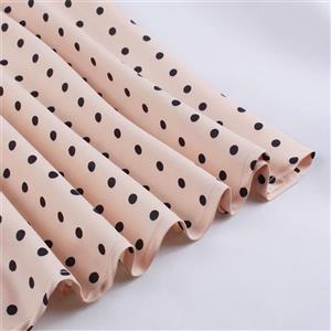 Women's Apricot Black Polka Dot Dress Square Neck Single Breasted Sleeveless Vest Dress N23429