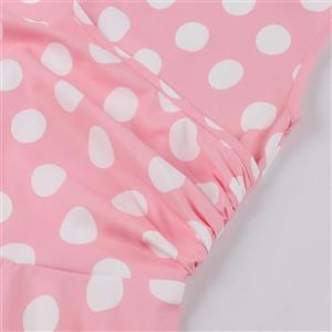 Retro Full Skirt Mid-Length Skirt Women's Hepburn Style French Pink Polka Dot Dress N2342