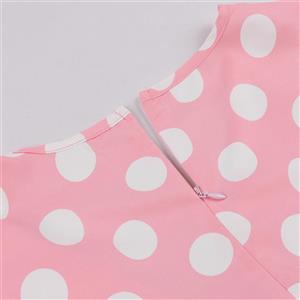 Retro Full Skirt Mid-Length Skirt Women's Hepburn Style French Pink Polka Dot Dress N2342