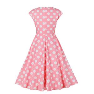 Retro Full Skirt Mid-Length Skirt Women's Hepburn Style French Pink Polka Dot Dress N2342