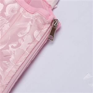 Pink Vintage Dance Corset Top with Ruffle Sleeves and Cross-Back Lacing - Retro Bustier for Performance N237864