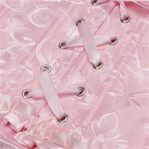 Pink Vintage Dance Corset Top with Ruffle Sleeves and Cross-Back Lacing - Retro Bustier for Performance N237864