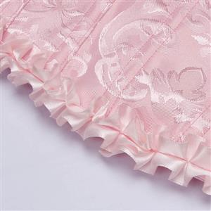 Pink Vintage Dance Corset Top with Ruffle Sleeves and Cross-Back Lacing - Retro Bustier for Performance N237864