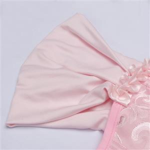 Pink Vintage Dance Corset Top with Ruffle Sleeves and Cross-Back Lacing - Retro Bustier for Performance N237864