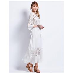 Plain Lace Patchwork Ankle-Length Maxi Dress N13081