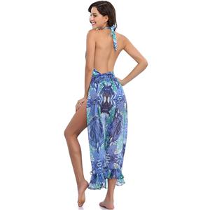 Sexy Criss Corss Halter Plant Print Swimsuit &Cover Up BK12620