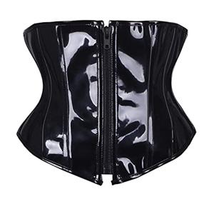 Fashion Black Glossy PU Plastic Boned Underbust Corset Zipper Closure Waist Cincher N20801