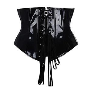 Fashion Black Glossy PU Plastic Boned Underbust Corset Zipper Closure Waist Cincher N20801