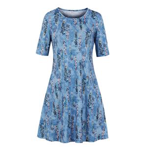 Fashion Printed Day Dress, Elegant Dress,Plus Size Printed Summer Dress for women, Country style Dress for Women, Vintage Dresses for Women, Spring Dresses for Women, Half Sleeve Dress, #N19206