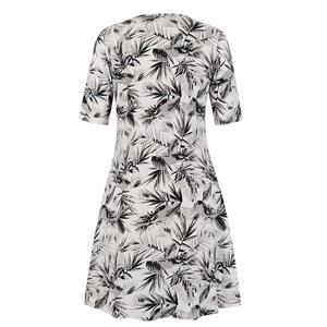 Fashion Leaves Ink and Wash Painting Round Neck Half Sleeve Knee-length Day Dress N19210