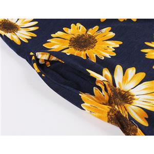 Fashion Daisy Flower Printed Round Neck Half Sleeve Knee-length Day Dress N19213