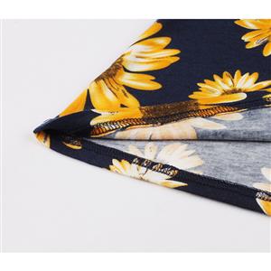 Fashion Daisy Flower Printed Round Neck Half Sleeve Knee-length Day Dress N19213