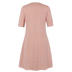 Casual Pink and White Wavy Pinstripe Round Neck Half Sleeve Knee-length Day Dress N19215