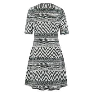 Fashion Wavy Tribal Ethnic Boho Pattern Round Neck Half Sleeve Knee-length Day Dress N19217