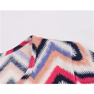 Stylish Colorful Ethnic Wavy Boho Pattern Round Neck Half Sleeve Knee-length Day Dress N19218