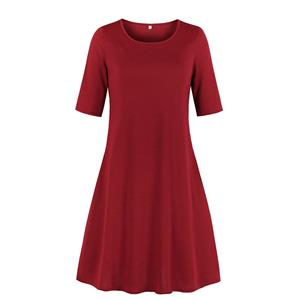 Summer Day Dress, Vintage Wine Red Dress,Plus Size Summer Dress for women, Country style Dress for Women, Vintage Dresses for Women, Spring Dresses for Women, Half Sleeve Dress, #N19221