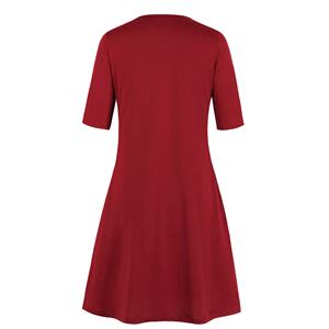 Fashion Casual Wine Red Round Neck Half Sleeve Knee-length Day Dress N19221